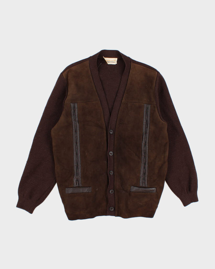 Men's Vintage Suede cardigan With knit Sleeves - L