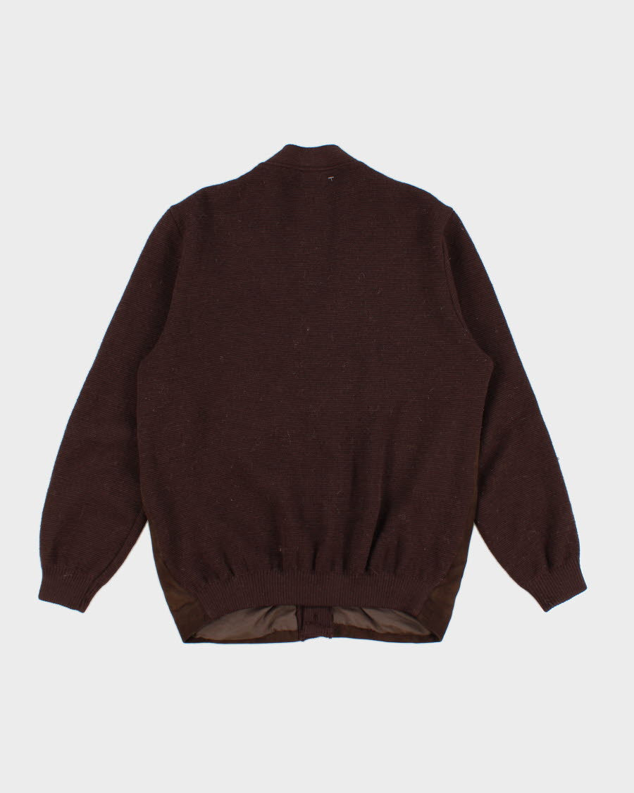 Men's Vintage Suede cardigan With knit Sleeves - L