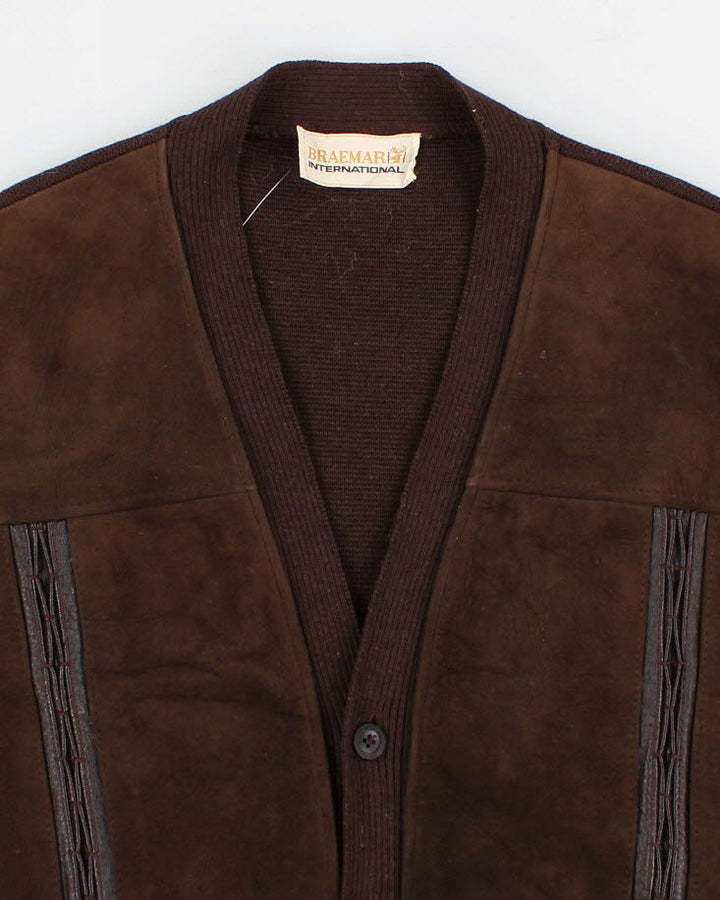 Men's Vintage Suede cardigan With knit Sleeves - L