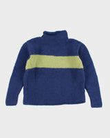 Men's Vintage Blue And Green Hand Knit Sweater - M