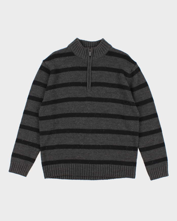 Mens 1990s Pierre Cardin Black and Grey Quarter Zip Jumper - M