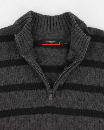 Mens 1990s Pierre Cardin Black and Grey Quarter Zip Jumper - M