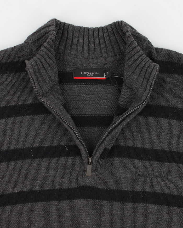 Mens 1990s Pierre Cardin Black and Grey Quarter Zip Jumper - M