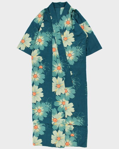 Vintage Woman's Green Floral Print Kimono - M