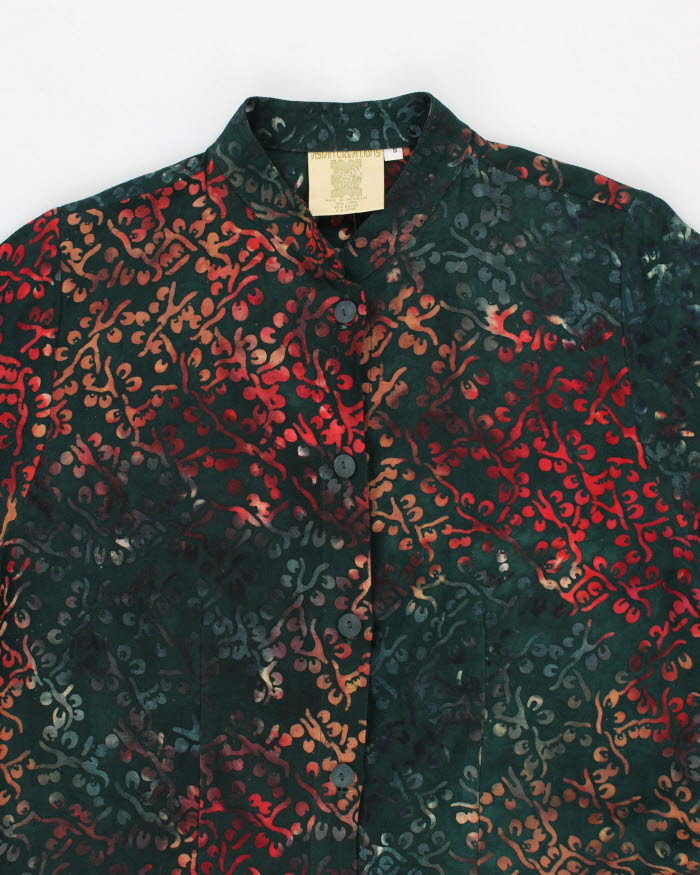 Vintage Woman's Green Floral Print Kimono - M