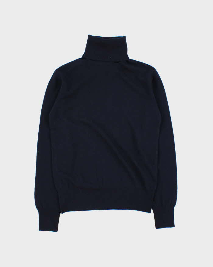 DSWT Vintage 1970s Benetton Navy Wool Knit Roll Neck Jumper - M