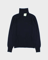 DSWT Vintage 1970s Benetton Navy Wool Knit Roll Neck Jumper - M