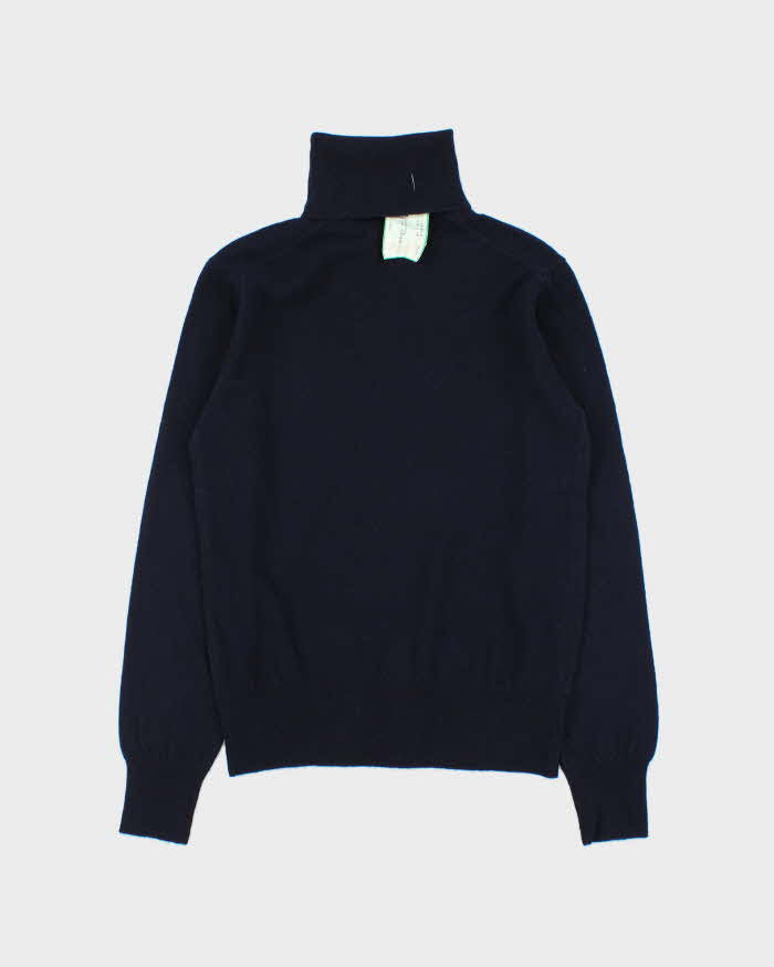 DSWT Vintage 1970s Benetton Navy Wool Knit Roll Neck Jumper - M