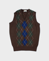 Vintage 1980s Aquascutum Lambswool Made In Scotland Argyle V-Neck Knit Sweater Vest - L