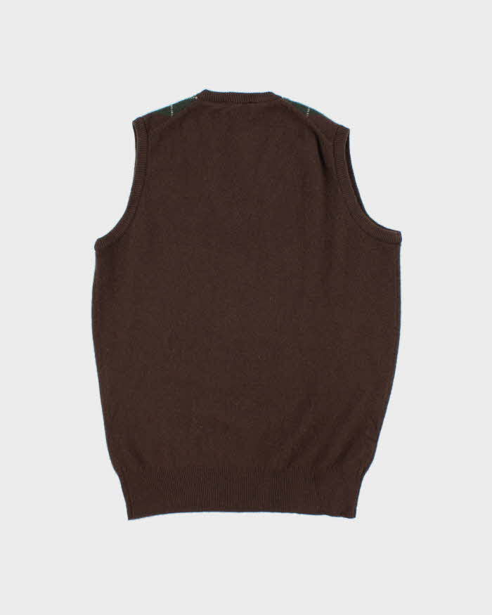 Vintage 1980s Aquascutum Lambswool Made In Scotland Argyle V-Neck Knit Sweater Vest - L