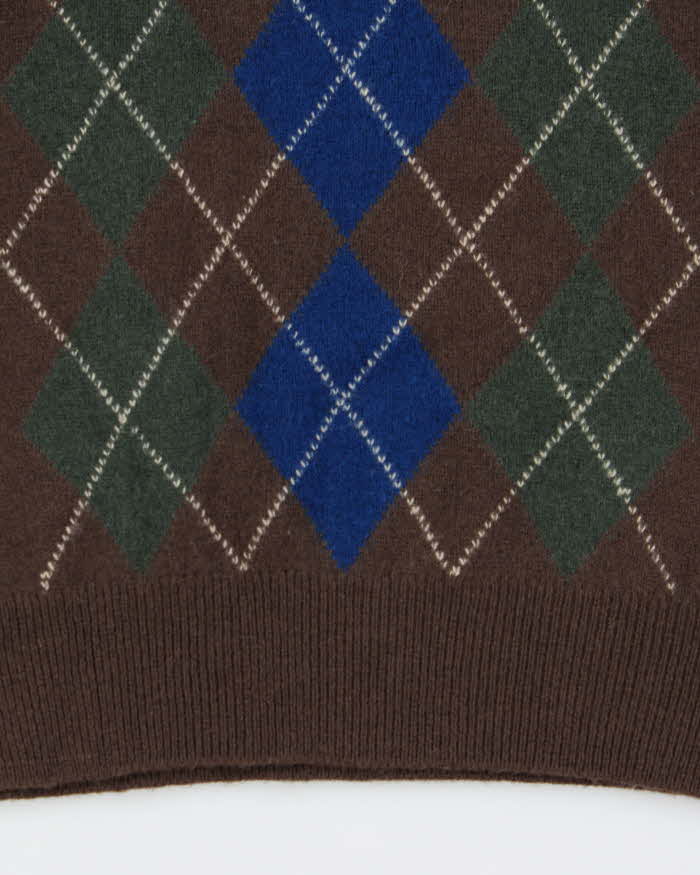 Vintage 1980s Aquascutum Lambswool Made In Scotland Argyle V-Neck Knit Sweater Vest - L