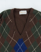 Vintage 1980s Aquascutum Lambswool Made In Scotland Argyle V-Neck Knit Sweater Vest - L