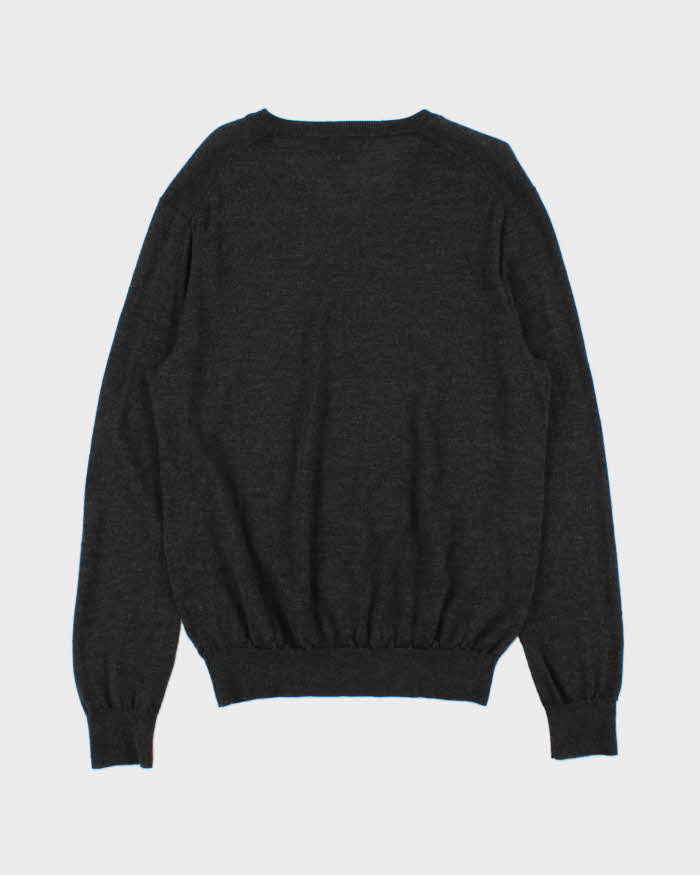 Vintage Polo Ralph Lauren Marl Grey Merino Wool V-Neck Knit Jumper - M