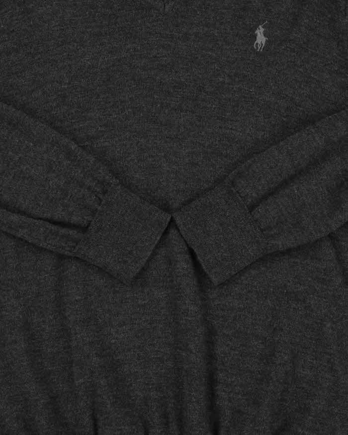 Vintage Polo Ralph Lauren Marl Grey Merino Wool V-Neck Knit Jumper - M