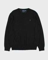 Vintage Polo Ralph Lauren Black Merino Wool Crewneck Knit Jumper - L