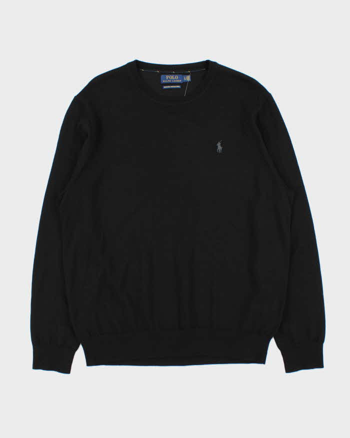 Vintage Polo Ralph Lauren Black Merino Wool Crewneck Knit Jumper - L