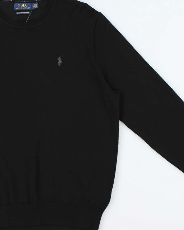 Vintage Polo Ralph Lauren Black Merino Wool Crewneck Knit Jumper - L
