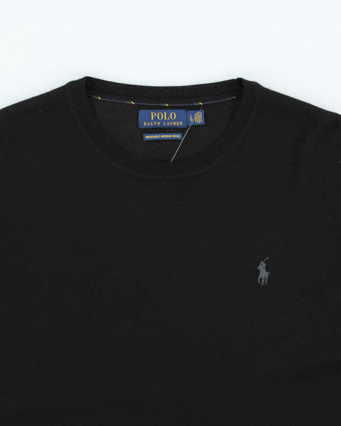 Vintage Polo Ralph Lauren Black Merino Wool Crewneck Knit Jumper - L