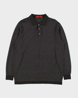 Vintage Y2K 00s Valent.Coupeau Cashmere/Wool/Silk Striped Collared Knit Jumper - XL
