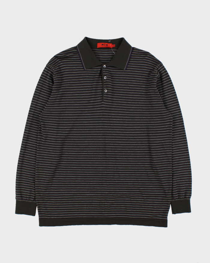 Vintage Y2K 00s Valent.Coupeau Cashmere/Wool/Silk Striped Collared Knit Jumper - XL