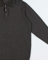 Vintage Y2K 00s Valent.Coupeau Cashmere/Wool/Silk Striped Collared Knit Jumper - XL