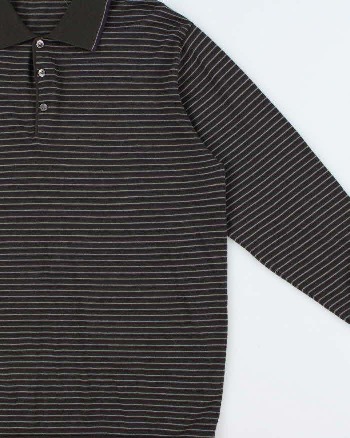 Vintage Y2K 00s Valent.Coupeau Cashmere/Wool/Silk Striped Collared Knit Jumper - XL