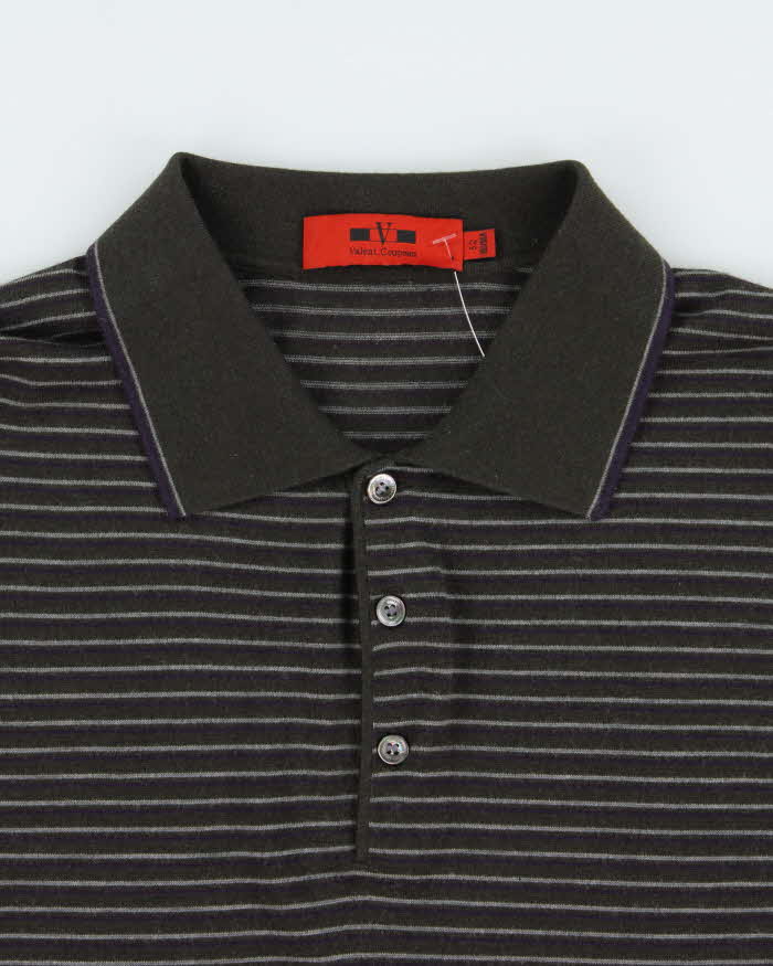 Vintage Y2K 00s Valent.Coupeau Cashmere/Wool/Silk Striped Collared Knit Jumper - XL