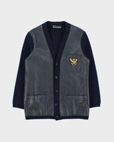 Vintage 1970s Dauphilaine Grenoble Navy Wool Leather Knit Made In France Cardigan - M
