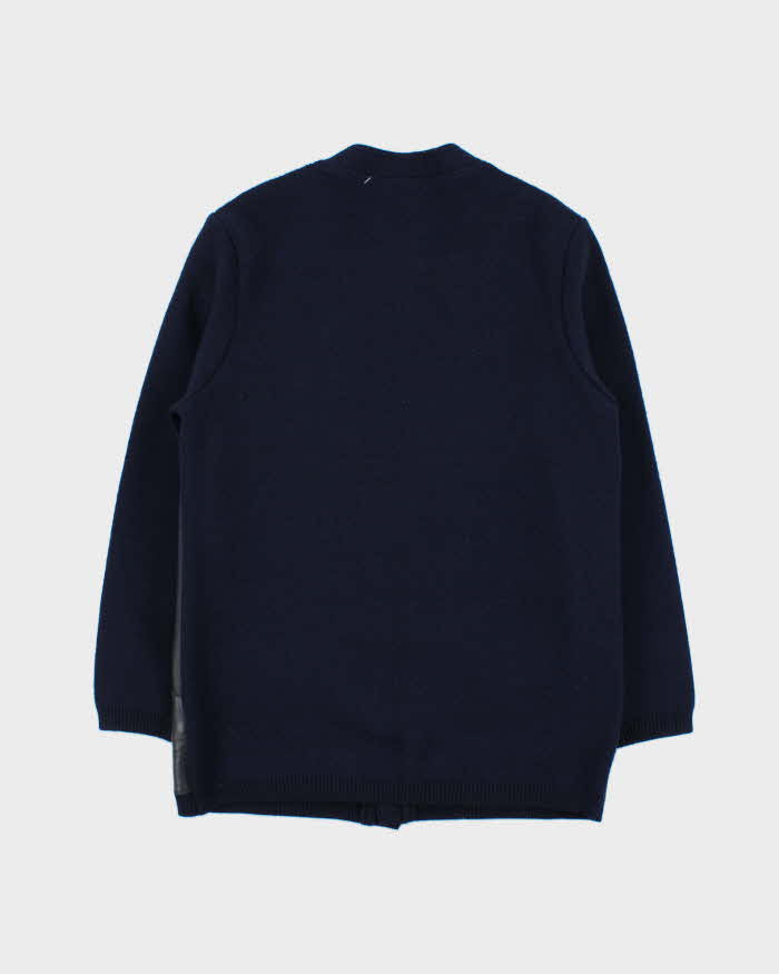 Vintage 1970s Dauphilaine Grenoble Navy Wool Leather Knit Made In France Cardigan - M