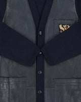 Vintage 1970s Dauphilaine Grenoble Navy Wool Leather Knit Made In France Cardigan - M