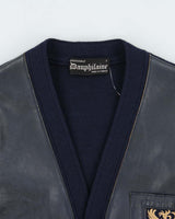 Vintage 1970s Dauphilaine Grenoble Navy Wool Leather Knit Made In France Cardigan - M