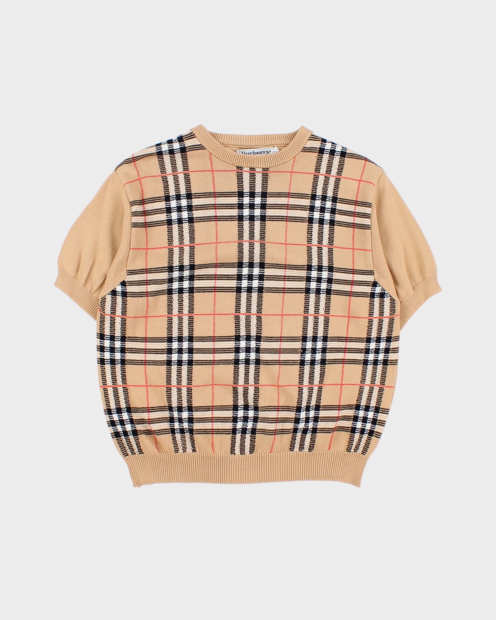 Vintage AW1993 Burberry Nova Check Crewneck Knit Short Sleeve Jumper - M
