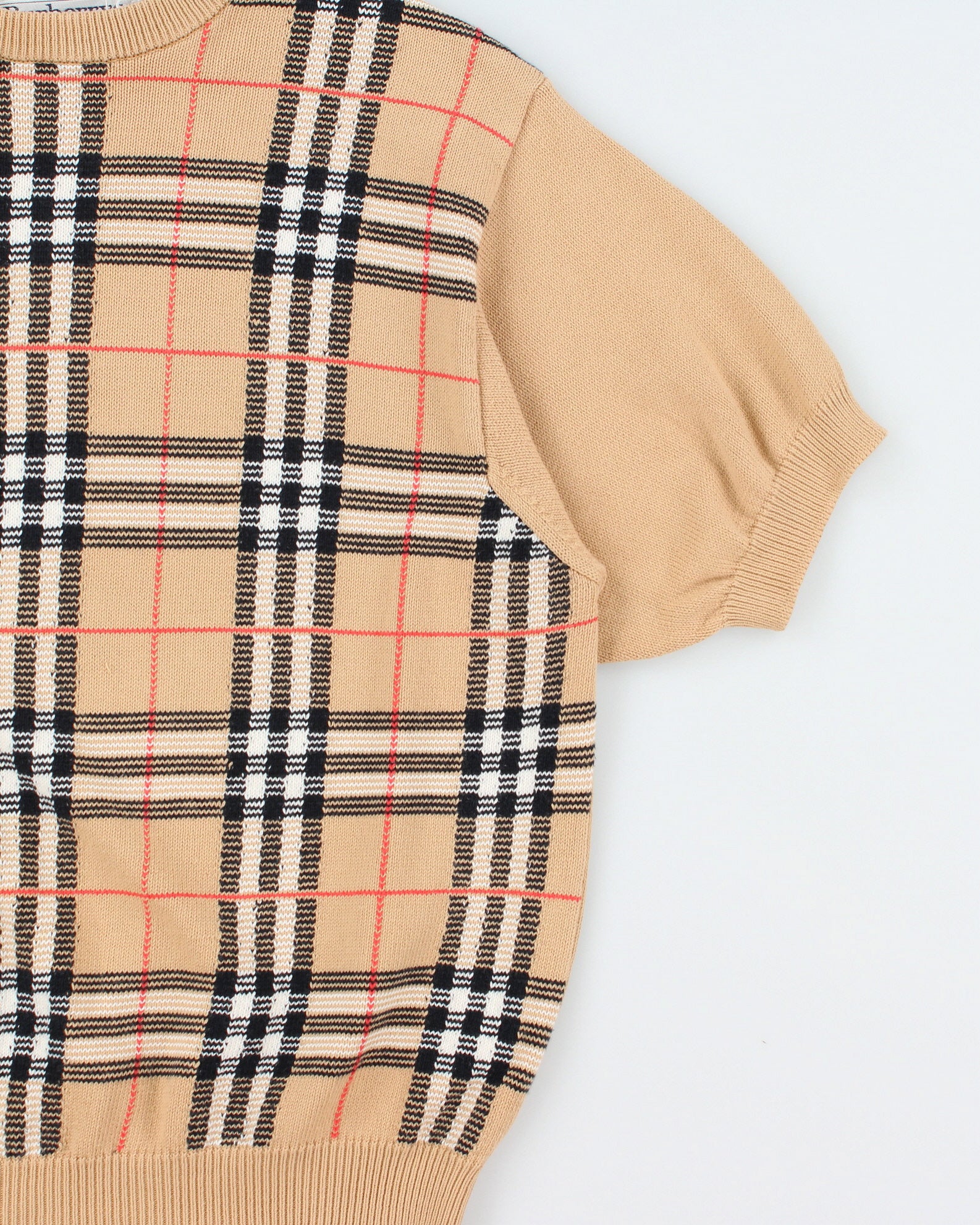 Vintage AW1993 Burberry Nova Check Crewneck Knit Short Sleeve Jumper - M