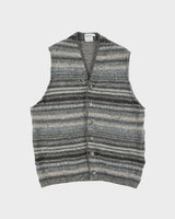 Vintage 1990s Remus Uomo Multicolour Striped Wool Knit Sleeveless Cardigan Vest - L