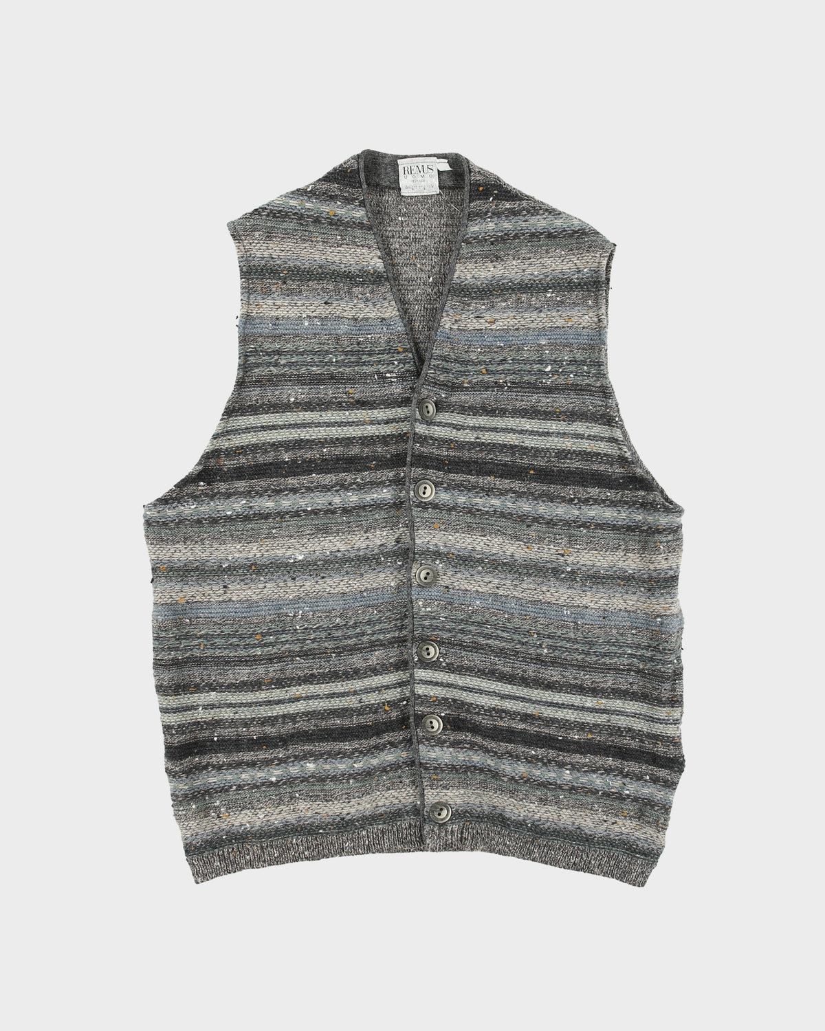 Vintage 1990s Remus Uomo Multicolour Striped Wool Knit Sleeveless Cardigan Vest - L