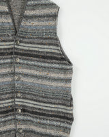 Vintage 1990s Remus Uomo Multicolour Striped Wool Knit Sleeveless Cardigan Vest - L