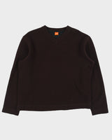 Vintage Y2K 00s Hugo Boss Bordeaux Wool Blend Thermal Lined V-Neck Knit Jumper - XL