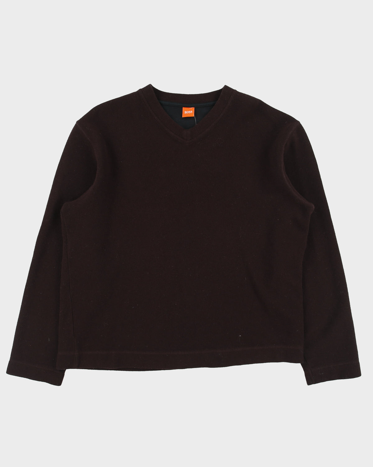 Vintage Y2K 00s Hugo Boss Bordeaux Wool Blend Thermal Lined V-Neck Knit Jumper - XL
