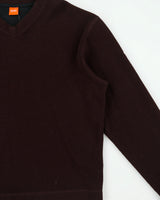 Vintage Y2K 00s Hugo Boss Bordeaux Wool Blend Thermal Lined V-Neck Knit Jumper - XL