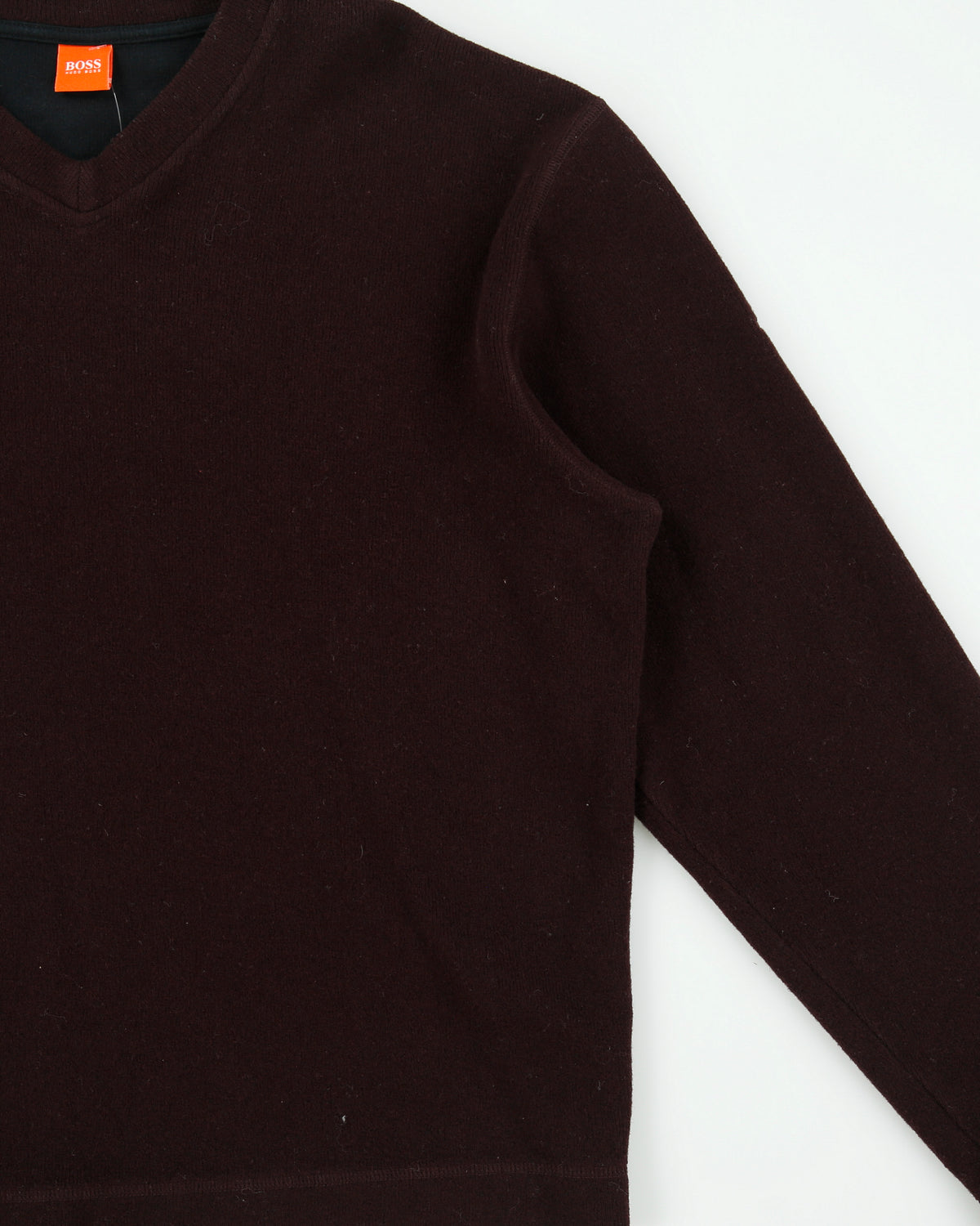 Vintage Y2K 00s Hugo Boss Bordeaux Wool Blend Thermal Lined V-Neck Knit Jumper - XL
