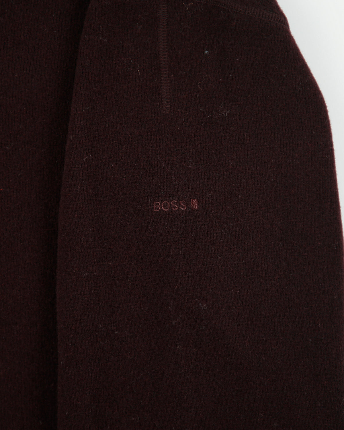 Vintage Y2K 00s Hugo Boss Bordeaux Wool Blend Thermal Lined V-Neck Knit Jumper - XL