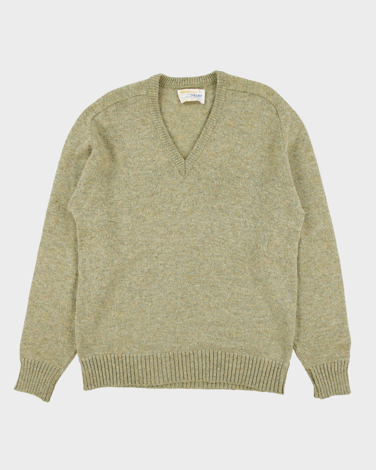 Vintage 1990s Sheltie By Shelby Speckled Wool Blend Knit Made In America V-Neck Jumper - L