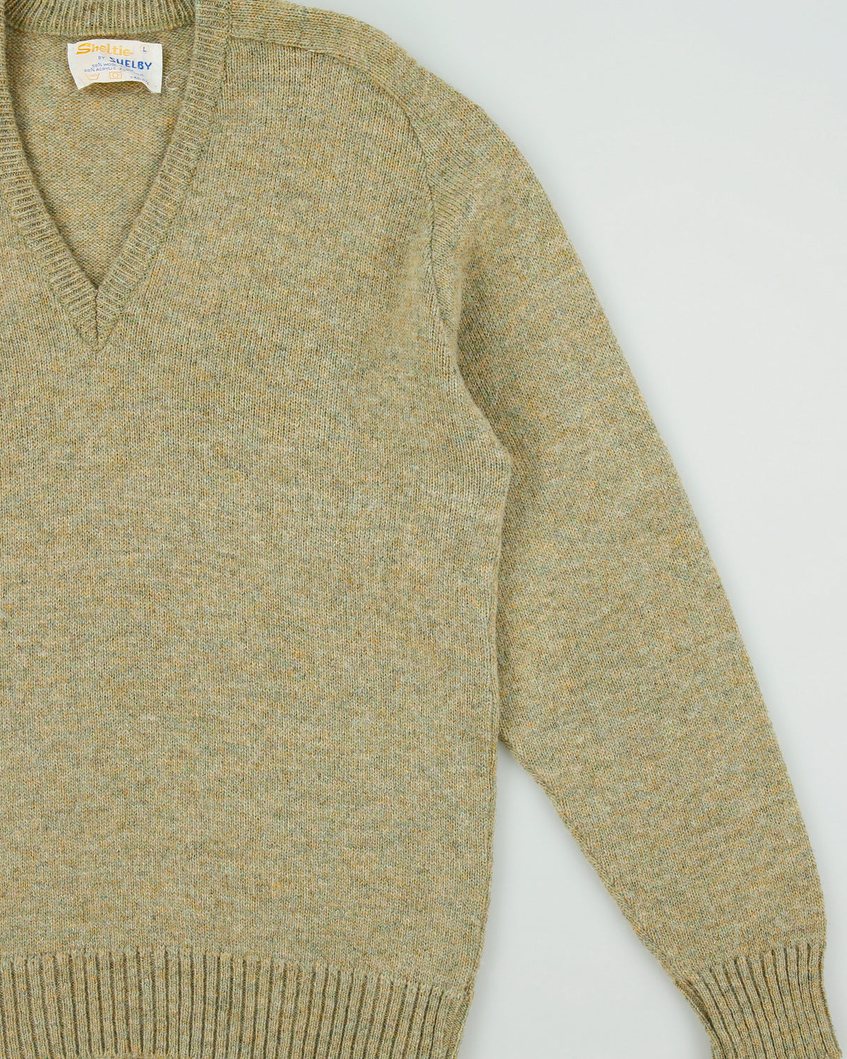 Vintage 1990s Sheltie By Shelby Speckled Wool Blend Knit Made In America V-Neck Jumper - L