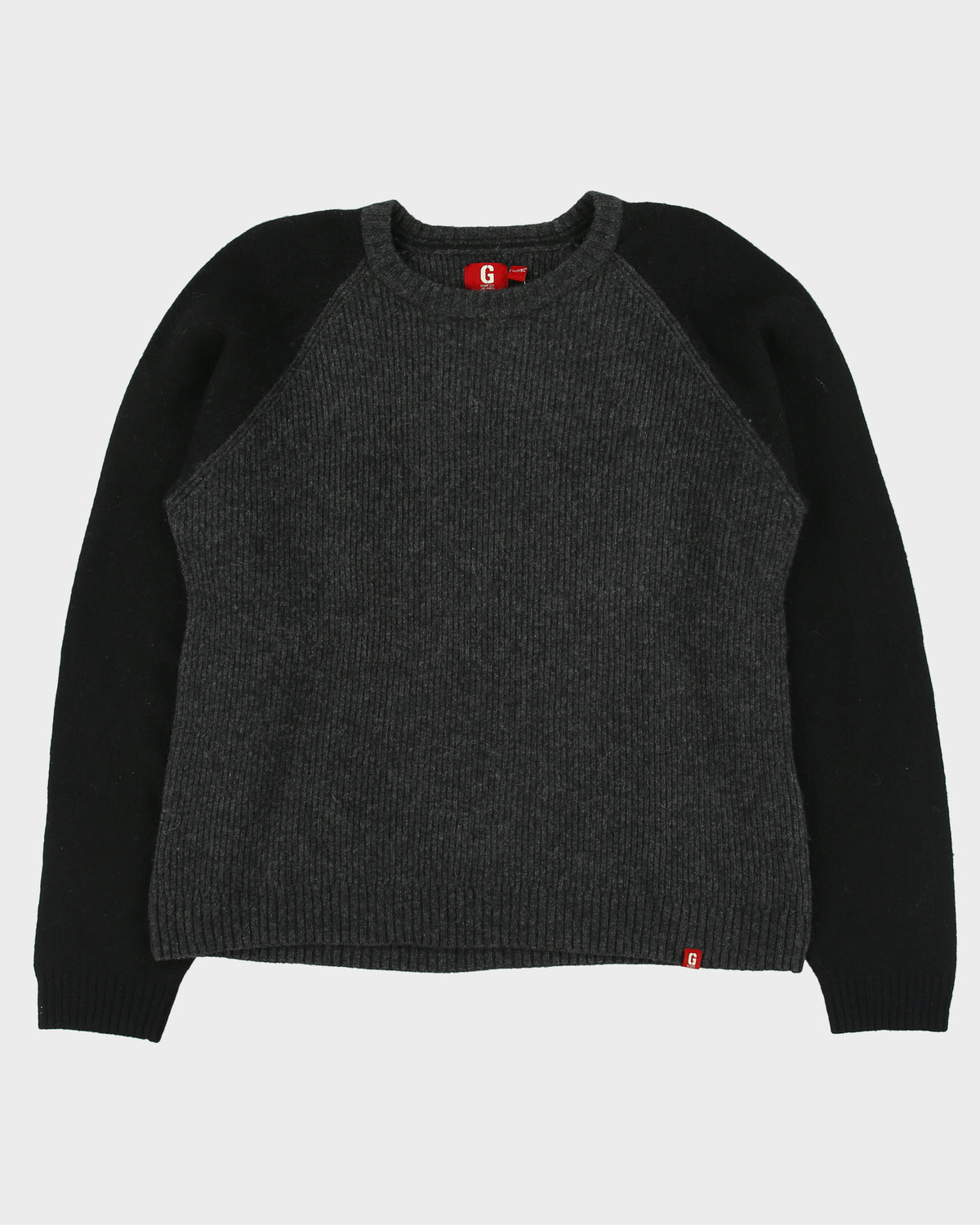 Vintage Y2K 00s Guess Jeans Charcoal Ribbed Lambswool Chunky Knit Crewneck Jumper - XL