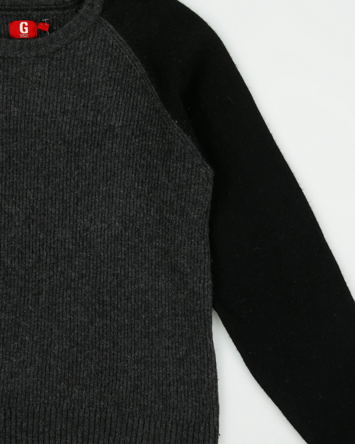 Vintage Y2K 00s Guess Jeans Charcoal Ribbed Lambswool Chunky Knit Crewneck Jumper - XL