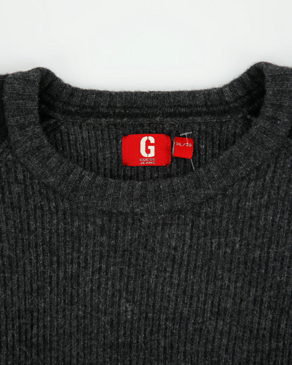 Vintage Y2K 00s Guess Jeans Charcoal Ribbed Lambswool Chunky Knit Crewneck Jumper - XL