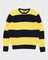 Vintage Y2K 00s Polo Ralph Lauren Iconic Striped Cable Knit Crewneck Jumper - L