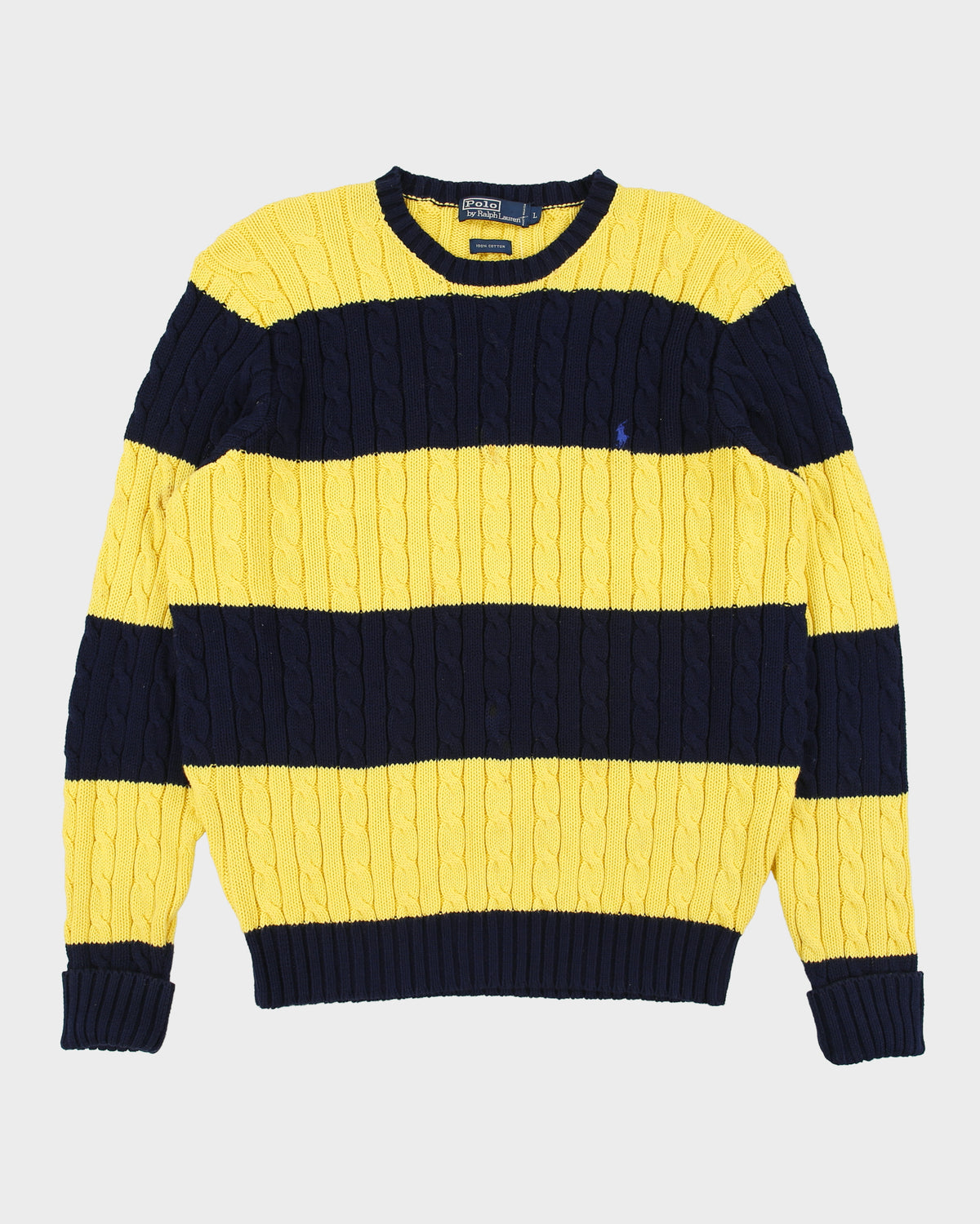 Vintage Y2K 00s Polo Ralph Lauren Iconic Striped Cable Knit Crewneck Jumper - L