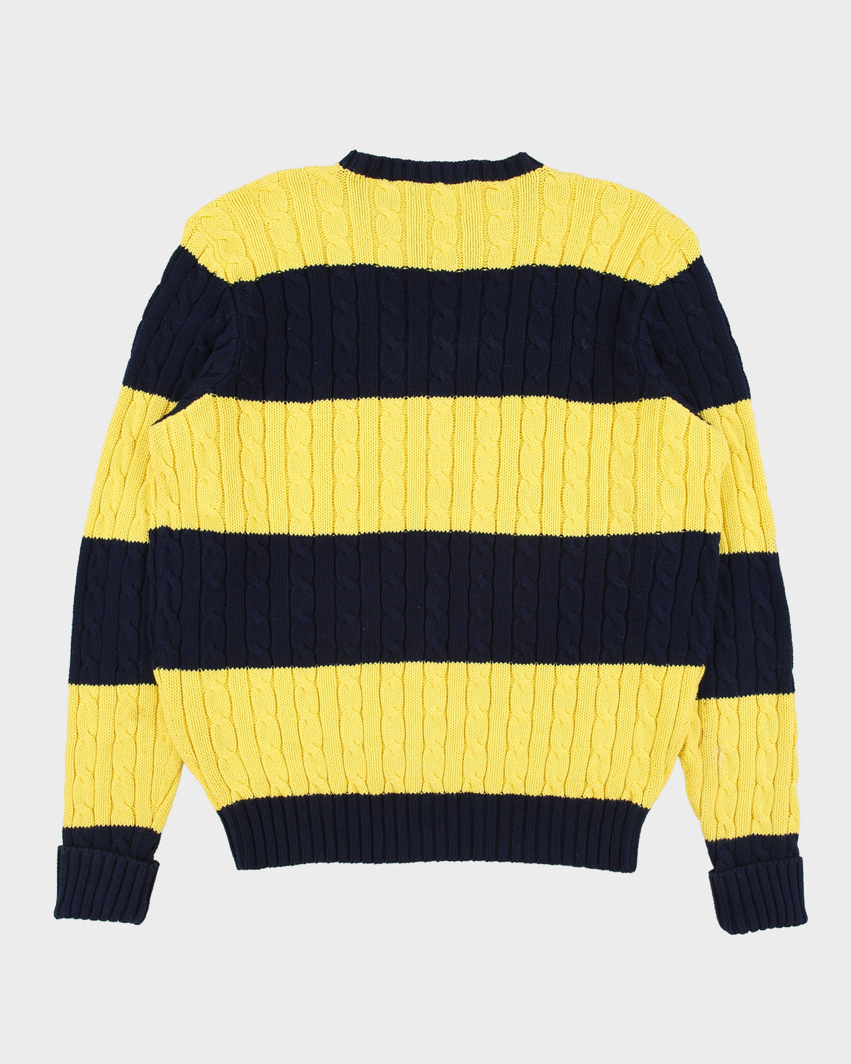 Vintage Y2K 00s Polo Ralph Lauren Iconic Striped Cable Knit Crewneck Jumper - L