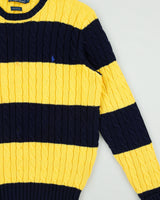 Vintage Y2K 00s Polo Ralph Lauren Iconic Striped Cable Knit Crewneck Jumper - L